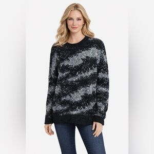 80s Vintage Abstract Knit Sweater Oversized Black Gray